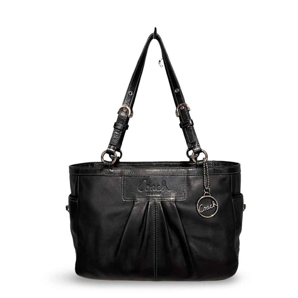 LIKE NEW! Coach Retro East West Pleated Gallery Tote Bag in Black Leather
